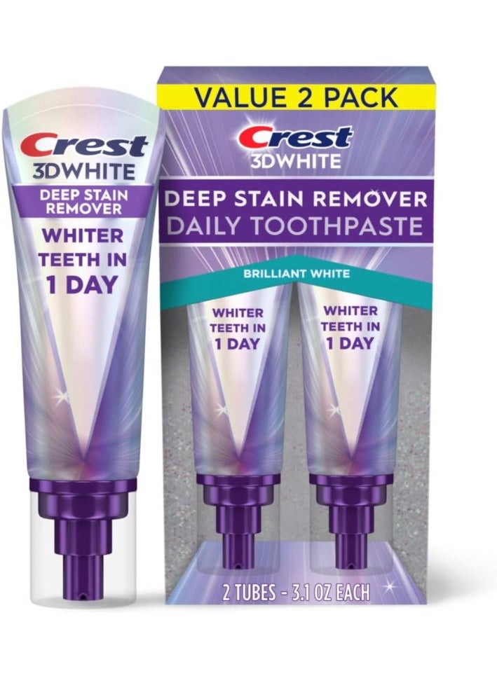 معجون أسنان كريست 3D وايت برليانس لإزالة البقع العميقة - أبيض لامع - 3.1 أونصة/2 عبوة